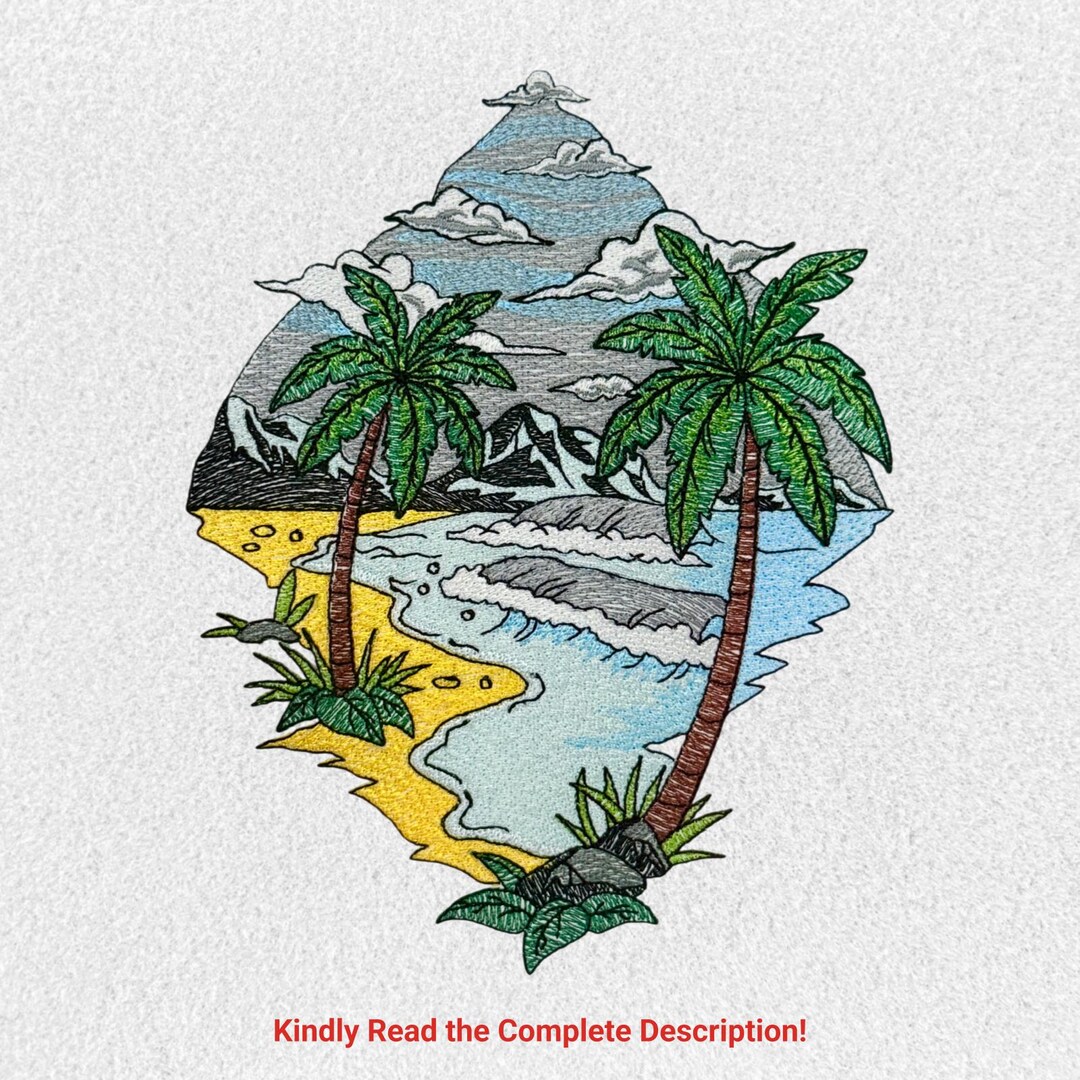 Palm Tree Beach Machine Embroidery Design Ocean Shore Embroidery ...