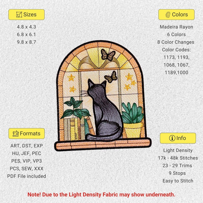 Black Cat on Shelf Stained Glass Machine Embroidery Design Pattern ...