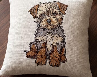 Yorkie-Porträt als Stickmaschine | Realistisches Terrier-Stickmuster (digitaler Download)