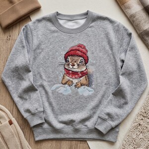 Winter Squirrel Sweatshirt Embroidery Design, 5x5 to 10x11 (Digital Download)