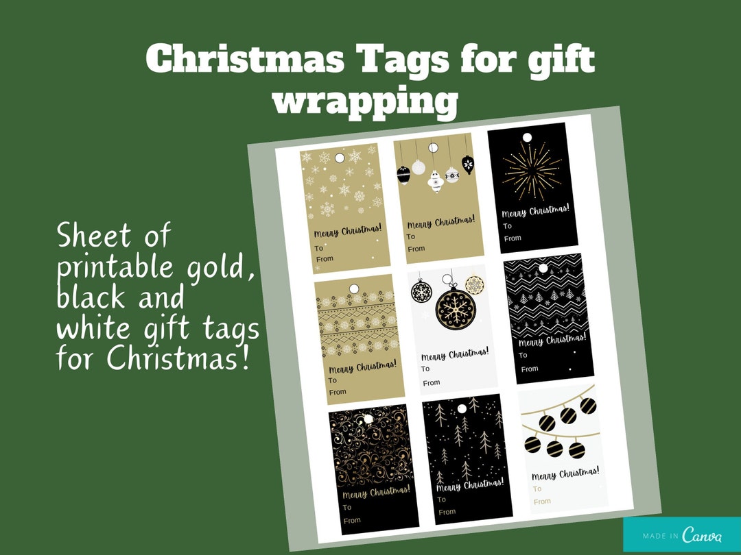 Elegant Black, White, and Gold Printable Christmas Gift Tags Instant ...