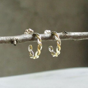 Two-Tone Eyelet Hoop Earrings: 14k Gold & Sterling Silver