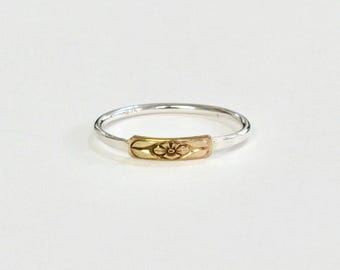 Gold Pansy Ring: Mixed Metal Sterling Silver Flower Ring