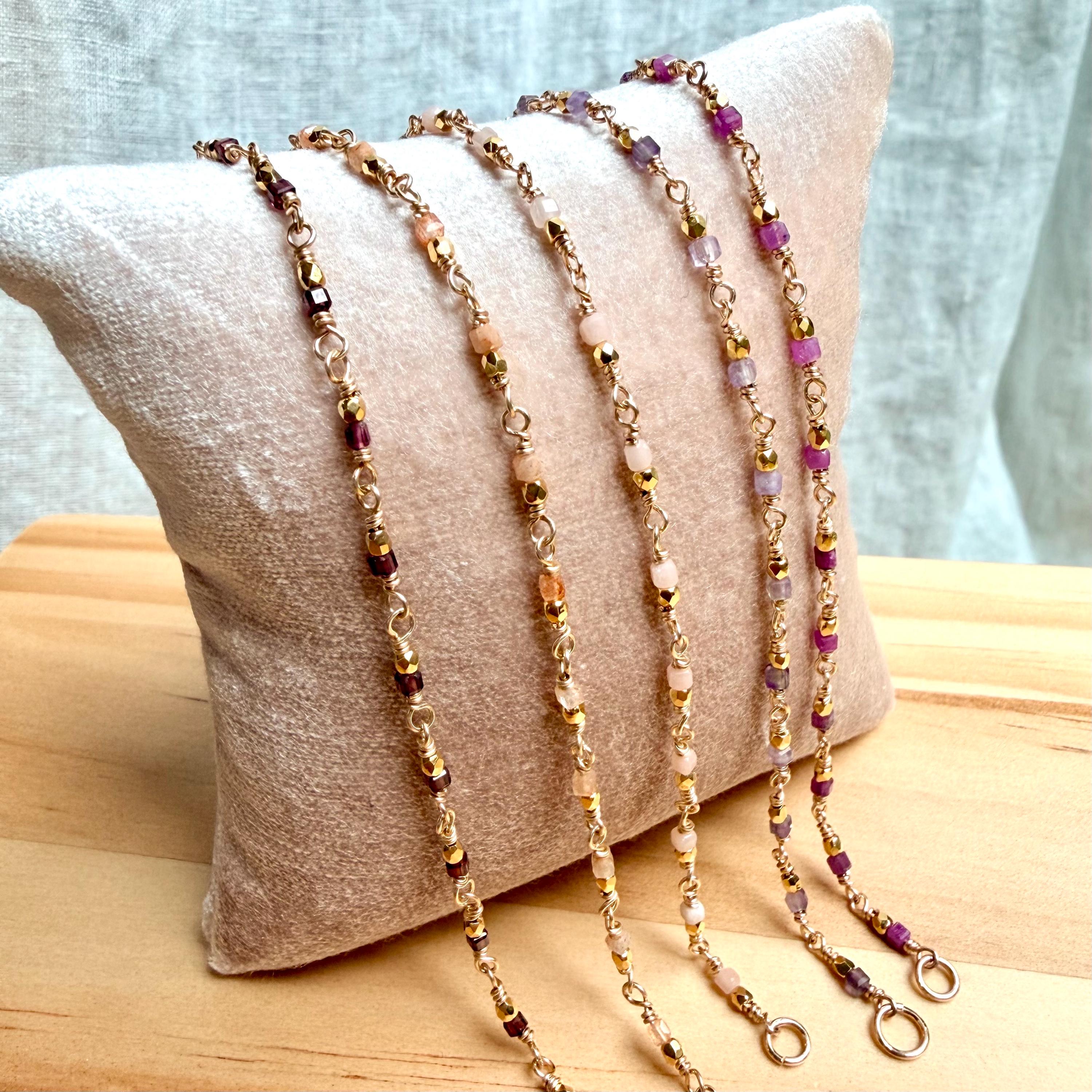ハンドメイド14Kゴールドフィルドジェムストーンブレスレット：繊細な 
