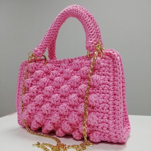 Pink Hand Knitted Embossed Detailed Handbag