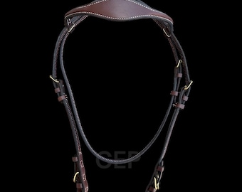 Dark Oiled, White Stitched, Leather Horse Headstall
