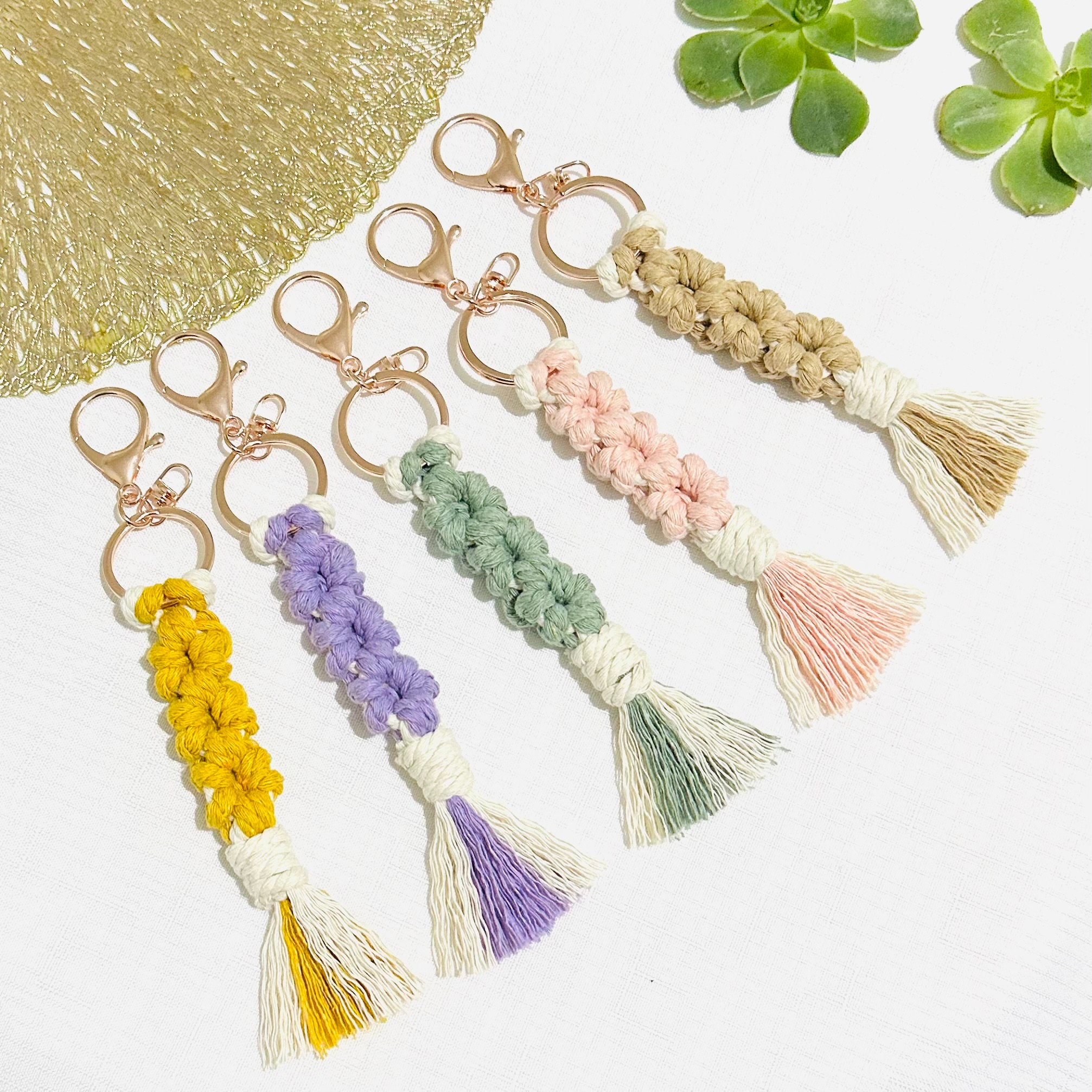 Handmade Macrame Keychain - Rose Gold Bag Charm - Etsy