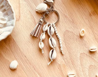 Handmade Cowrie Shell Keychain 1x Unique Beaded Seashell Keyring Beach Keychain