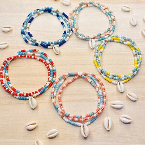 Summer Cowrie shell Seed Bead Bracelet Set Handmade 1x pack of 3