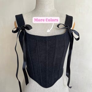 Black Corset Top with Lace and Satin Ribbon Straps Gothic Aesthetic Corset Renaissance Stays, Ren faire bodice Cottagecore 18 th century top