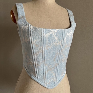 Festive Blue Corset Top Jacquard 18 th century bodice Renaissance Stays Ren faire Rococo Victorian Clothing Coquette Cottegcore corset