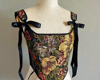 Corset top Renaissance Tapestry stays Cottage core Ren faire corset Victorian corset Floral corset top corduroy Historical corset