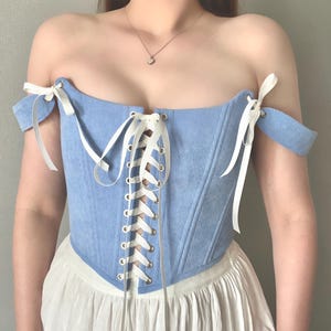 Blue Renaissance Corset top Lace-Up Front,  Bodice with Ribbon Ties, Fairycore Ren Faire Outfits, Stays 18 th century