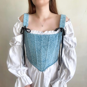 Corset top Vintage Renaissance bodice  Blue Velvet Stays 18 th century Floral Custom Ren faire bodice Cottage core corset Fairy costume