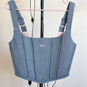 Corset top Reworked Gray upcycling polo corset  t shirt corset reworked Custom corset size S M