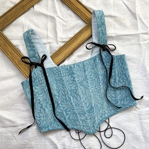 Corset top Blue Renaissance stays Velvet 18 th century corset Floral Ren faire corset Cottage core bodice Vintage corset