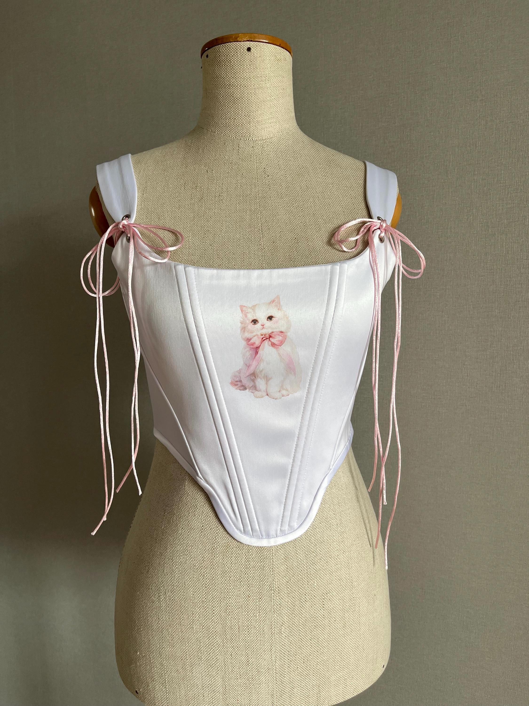 Fashion Pink Nike Corset Top White Satin Corset Top Kawaii Pink