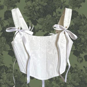 Bridal Corset Top Wedding White Jacquard with Satin Handmade Bridal Corset, Cottagecore Bustier, Renaissance Rococo style Romantic  Bodice