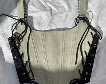 Corset top black Sage Green, Ren faire bodice,Pirate Cosplay corset, Fairy corset, Cottage core corset, Medieval Tavern Wench Vest