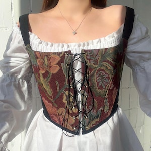 Stays Tapestry corset top Bordo bodice renaissance Floral corset burgundy stays Ren faire  Cottage core corset Vintage corset Custom size