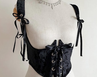 Underbust corset Belt Black Velvet Corsage Gothic clothing Vampire corset Renaissance bodice  ren faire costume