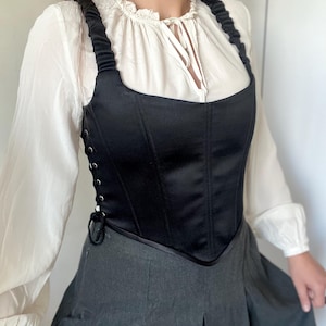 Corset top Black Satin Stays Pirate style clothing Renaissance corset black Ren faire costume bodice Gothic Custom Vampire corset Victorian