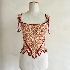 Historical Corset Bodice with Tabs Renaissance Red and Gold Stays 18 th century corset Ren faire Marie Antoinette style Ready to Ship