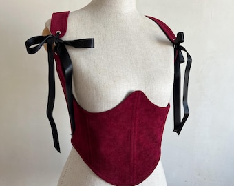 Underbust corset Belt burgundy  Black corduroy Corsage Gothic clothing Vampire corset Renaissance bodice  ren faire costume