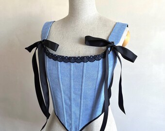 Stays renaissance blue Ren faire Corset top corduroy Bodice black 18 th century corset with laces Rococo corset bordo corset top