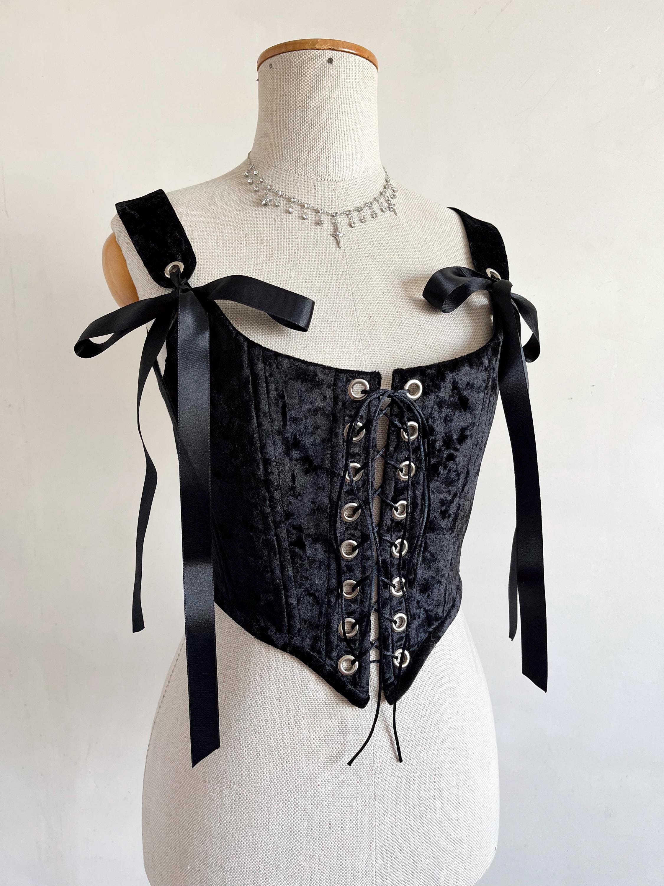 Corset oben schwarz Samt Aufenthalte Renaissance Mieder Ren faire Kostüm Dark Vampire Witch Gothic Kleidung