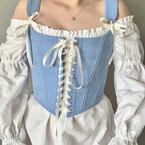 Bodice 18 th century Blue Corset Top Front lace Renaissance stays Cottagecore corset black Tie straps Fairycore Regency core Ren faire