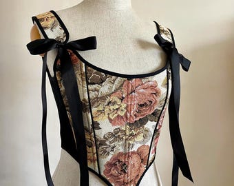 Tapestry corset top black floral stays renaissance bodice ren faire corset historical costume