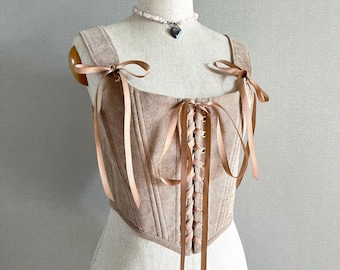 Corset Top with Ribbons, Black Lace-Up Bodice, Renaissance Stays , Cottagecore Vest Blue