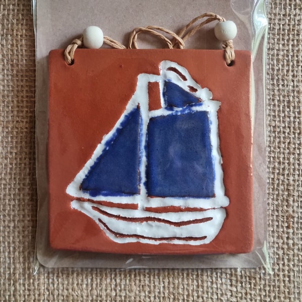 Sailing Boat, Ceramic Wall Art, Home Decor Gift, Bathroom Decor, Ocean Theme Decor, Gifts for home, Handmade Pottery, Gifts for her