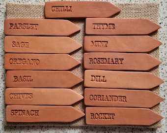 Herb Labels, Plant Markers, Gardening Gift, Terracotta Herb Labels, Handmade Pottery Herb Label, Garden labels, Gifts for Mum, Gifts for Dad