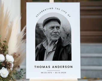 Cartello di benvenuto funebre modificabile, Canva per poster funebre minimalista, modello di decorazione per la celebrazione della vita, grande cartello funebre commemorativo