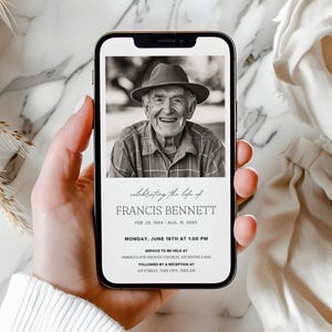 Minimalist Funeral Announcement Digital Canva Template, SMS Celebration of Life Evite, Passing Memorial Program Service Electronic Invite
