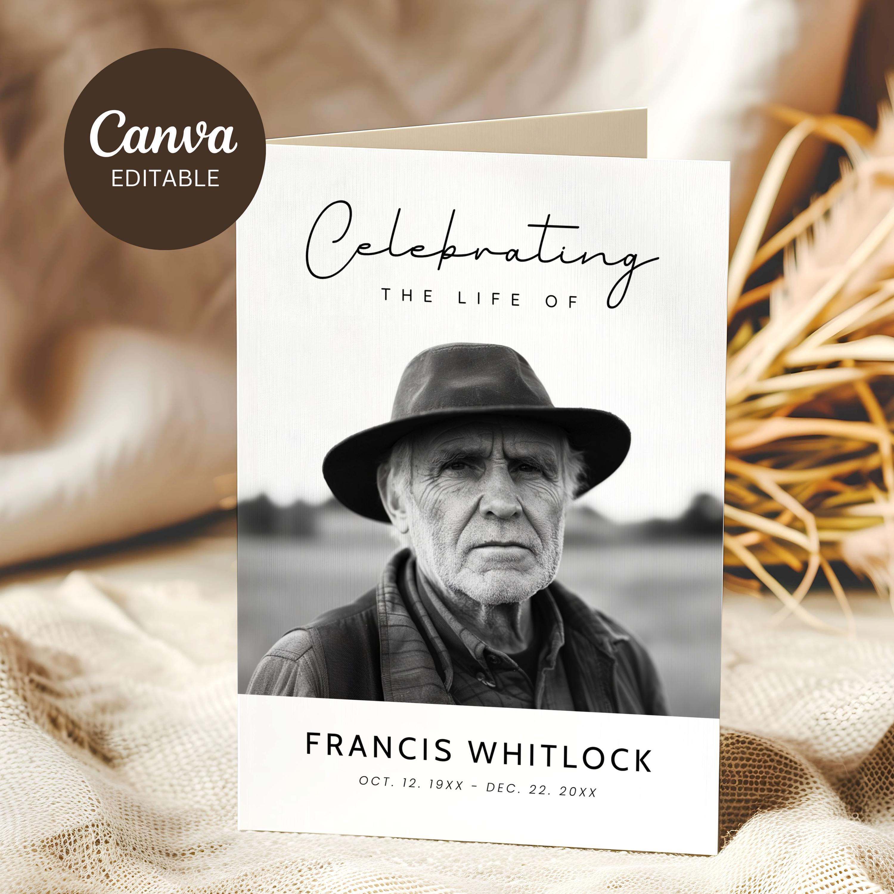 Minimalist Celebration of Life Program Template, Editable Canva Funeral ...