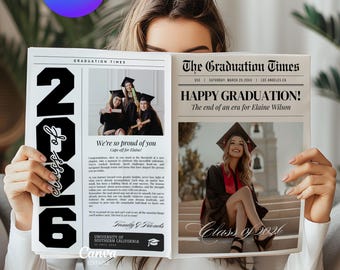 Graduation Newspaper Announcement Canva Template, Printable Senior Year, High School Class of 2026 Graduate Party Invite Decoration