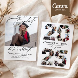 Modelo exclusivo de convite para festa de formatura Canva, cartão de anúncio de colagem de várias fotos para impressão da turma de 2025, formatura do último ano