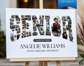Senior Graduation Photo Collage Template Canva | College Class of 2026 Party Welcome Sign | Milestone Board Poster | Graduate Keepsake Gift