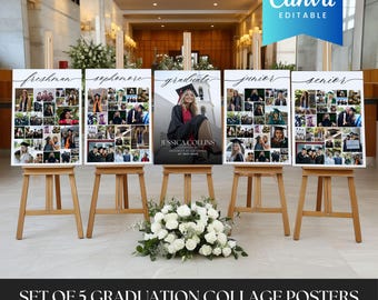 Set of 5 Graduation Photo Collage Template Canva | Class of 2026 College Senior Milestone Memory Board Welcome Party Poster Decor