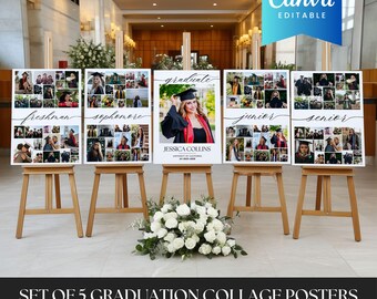 Class of 2026 Graduation Photo Collage Template Canva | Set of 5 Freshman to Senior Memory Boards | College Grad Party Welcome Poster