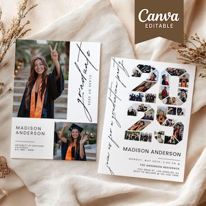 Moderne Abschlussfeier Ankündigung Vorlage Canva, Einzigartige Klasse von 2025 Fotocollage, Senior College Grad Party Einladung Einlegekarte