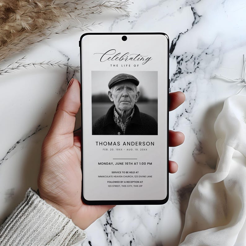 Simple Digital Death Memorial Announcement Template, Canva Editable ...