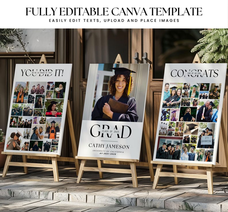 Set of 3 Graduation Photo Collage Display Boards Template Canva, Senior ...