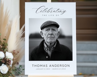 Simple Funeral Welcome Sign Template, Editable Large Memorial Easel Photo Display Board, Printable Funeral Service Sign, Celebration of Life