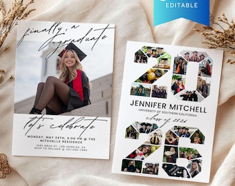 Modern Graduation Party 2026 Announcement Canva Template with Photo Collage, Printable Senior College/High School Grad Party Invitation Card