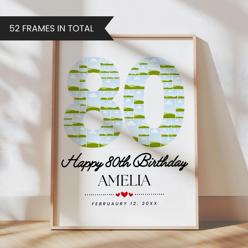 80th Birthday Photo Collage Template, Canva Personalized 80th Birthday ...