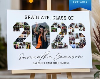 Class of 2026 Graduation Photo Collage Template Canva, College Senior Party Welcome Milestone Board/Posters Decor, Graduate Keepsake Gift